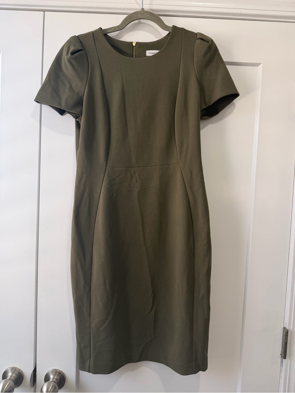 Calvin Klein Olive Short-Sleeve Sheath Midi Dress